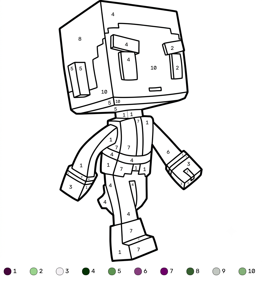 divertidas páginas para colorear Beast Boy Minecraft coloring by numbers