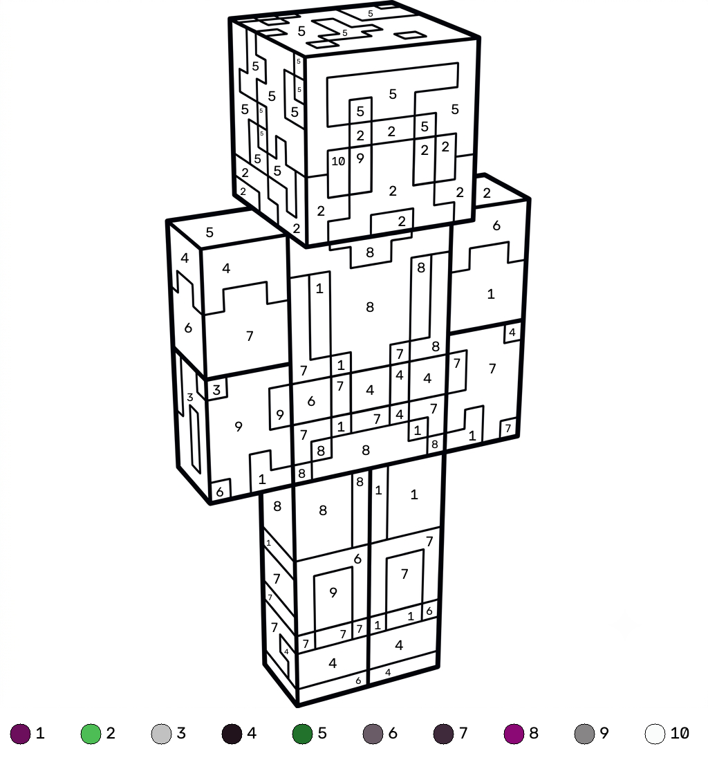 páginas para colorear para adultos Beast Boy Minecraft coloring by numbers