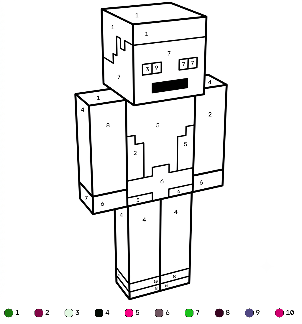 páginas para colorear imprimibles gratis Beast Boy Minecraft coloring by numbers