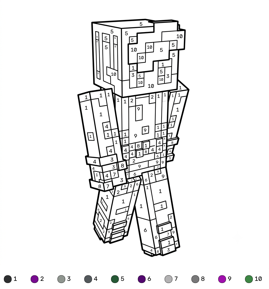 páginas para colorear fáciles de Beast Boy Minecraft coloring by numbers