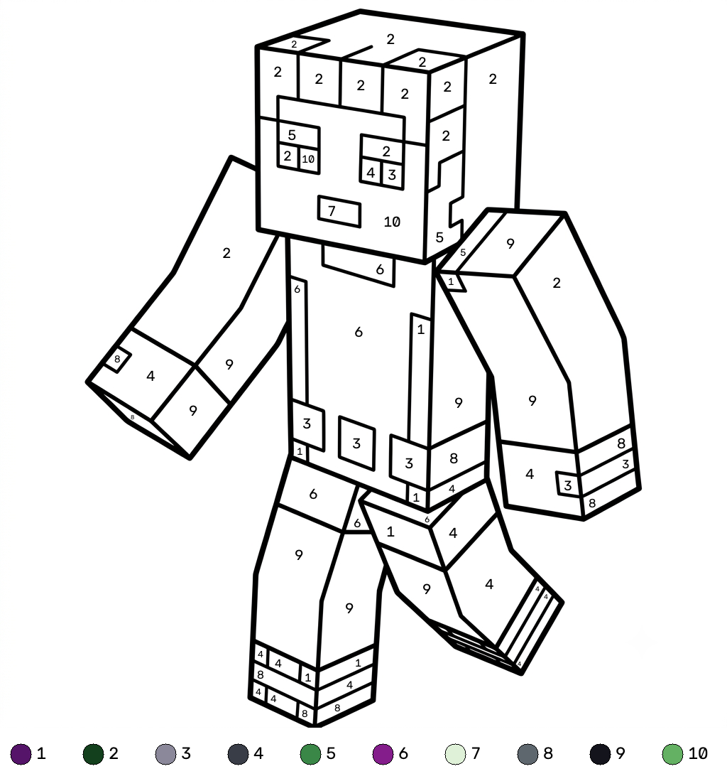 páginas para colorear imprimibles Beast Boy Minecraft coloring by numbers 2
