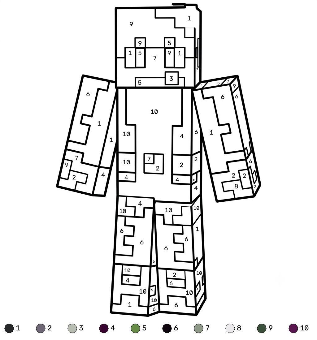 páginas para colorear Beast Boy Minecraft coloring by numbers imprimibles gratis