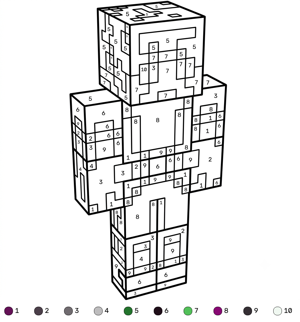 Beast Boy Minecraft coloring by numbers páginas para colorear imprimibles