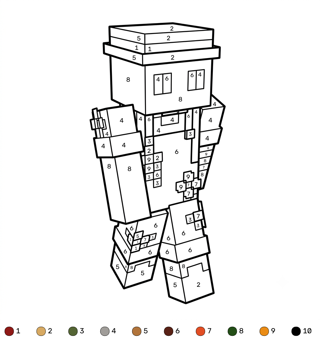 lindas páginas para colorear Gardener Minecraft coloring by numbers