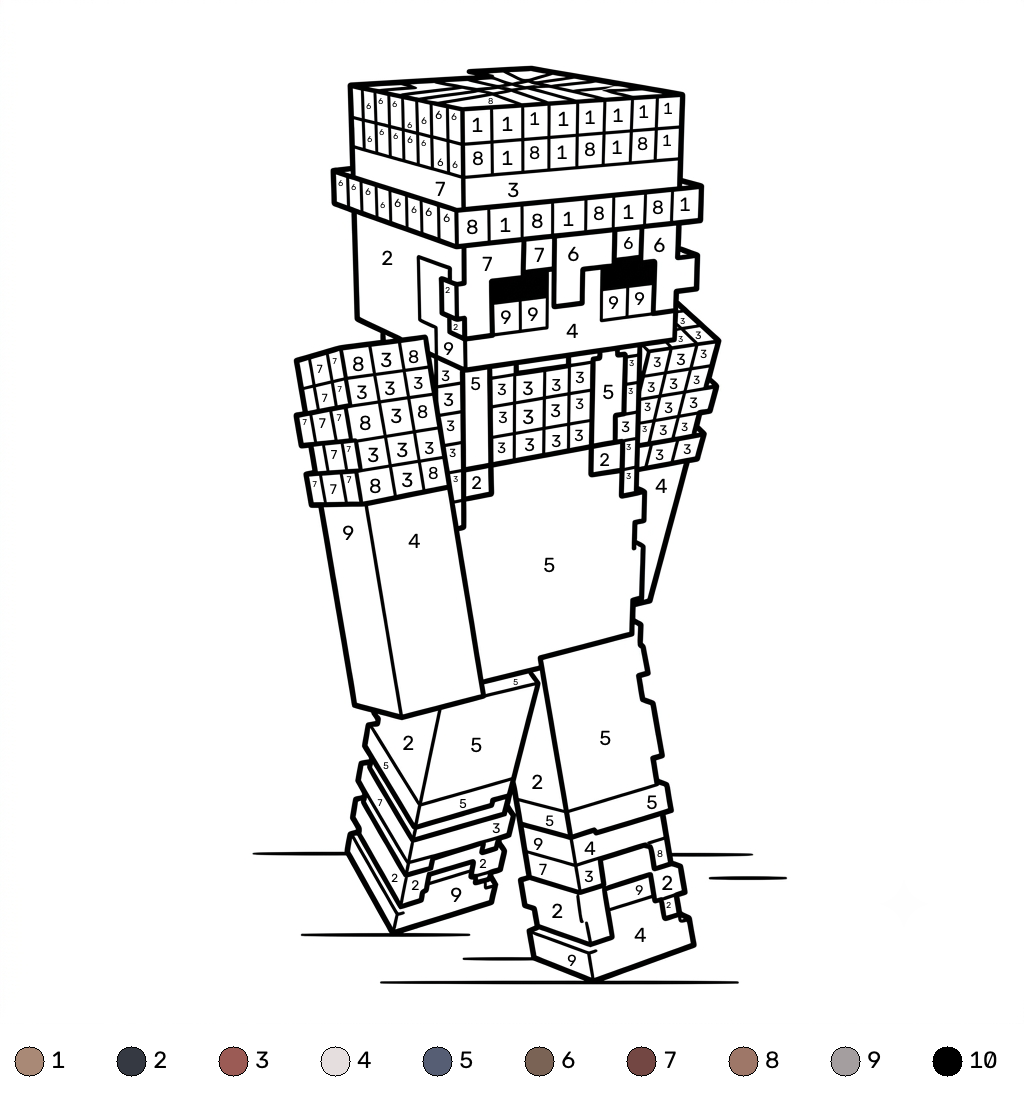 páginas para colorear para adultos Gardener Minecraft coloring by numbers