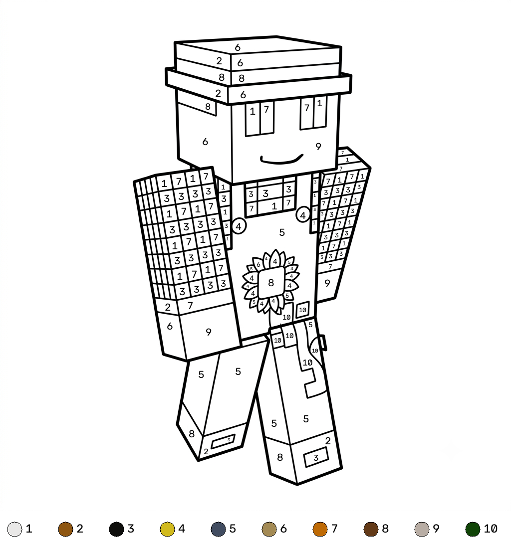 páginas para colorear gratis Gardener Minecraft coloring by numbers