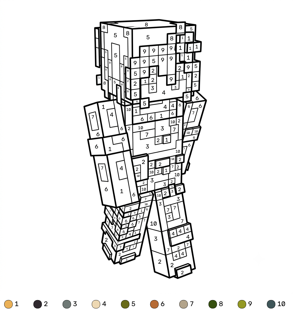 Gardener Minecraft coloring by numbers páginas para colorear de adornos 1