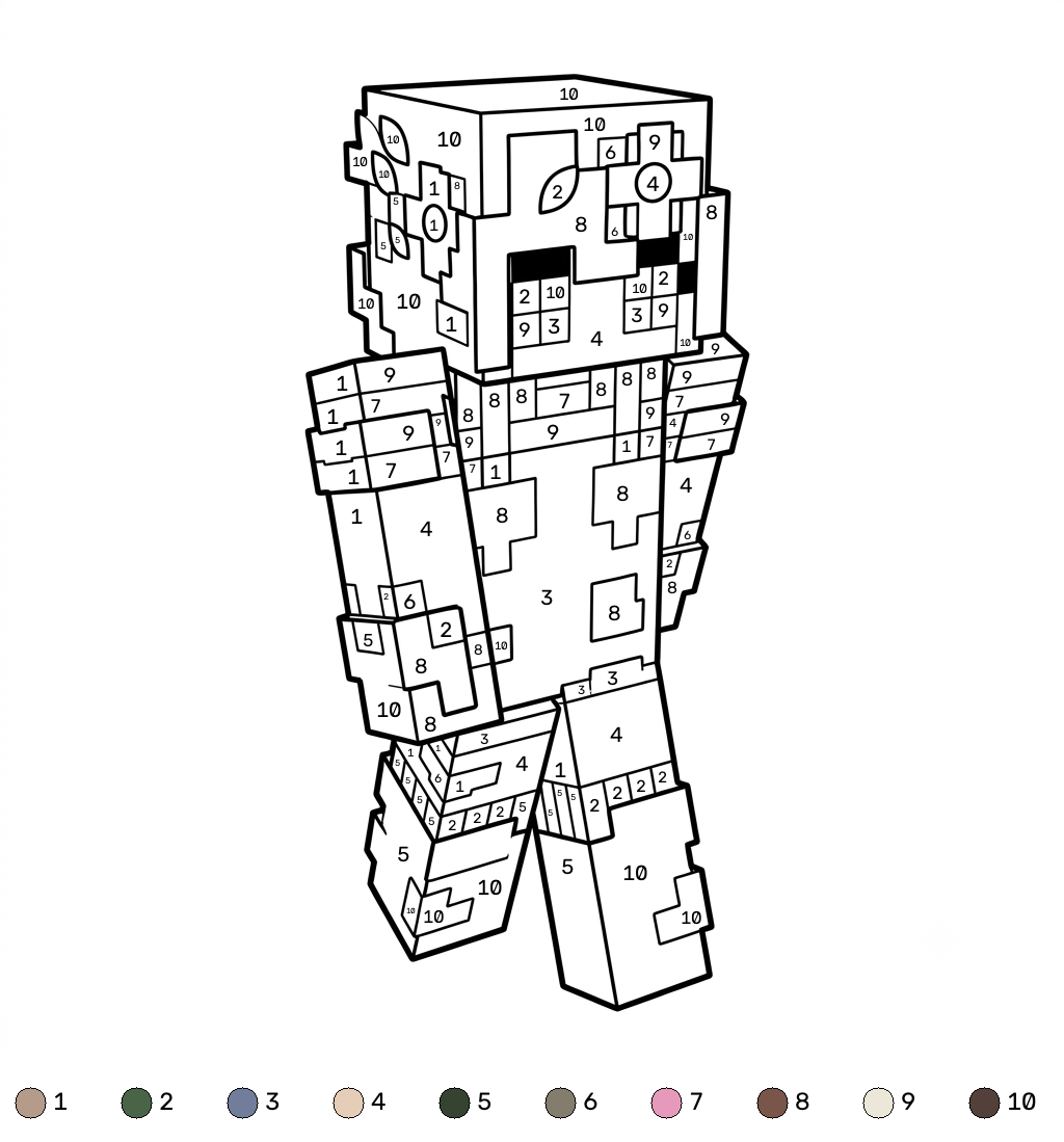 páginas para colorear Gardener Minecraft coloring by numbers imprimibles