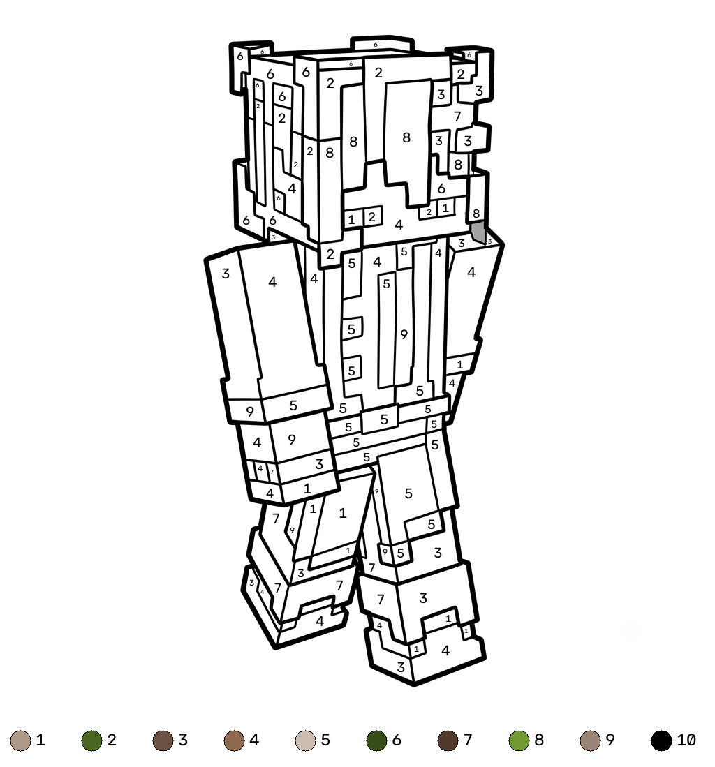 Gardener Minecraft coloring by numbers páginas para colorear