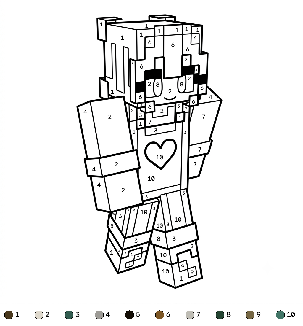Gardener Minecraft coloring by numbers páginas para colorear de adornos