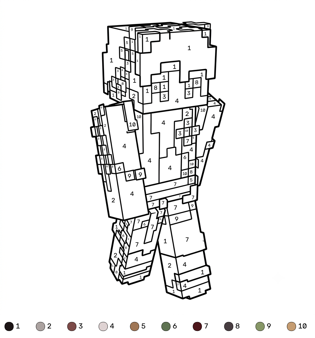 felices páginas para colorear Gardener Minecraft coloring by numbers