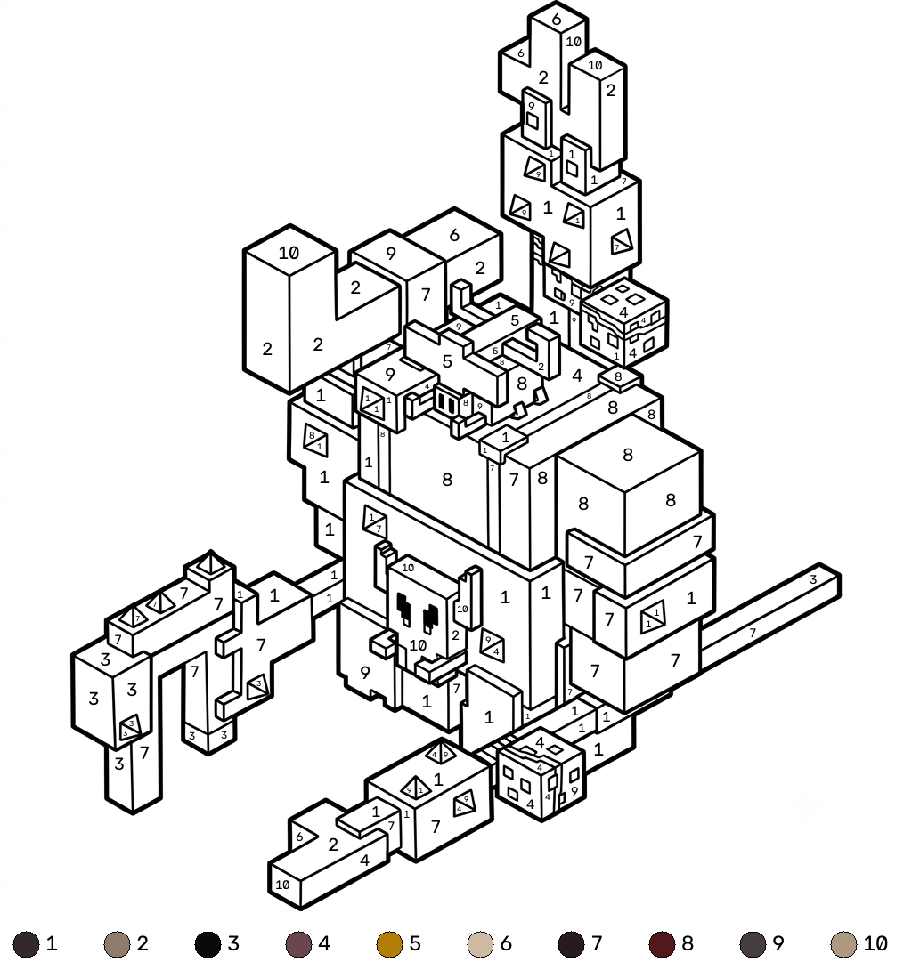 páginas para colorear imprimibles Great Hog Minecraft coloring by numbers para adultos