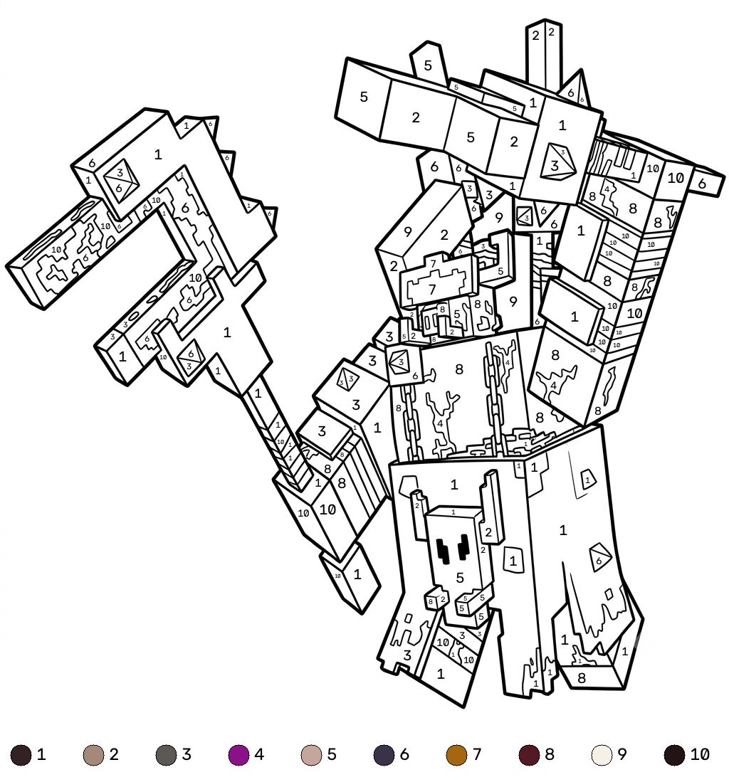 Great Hog Minecraft coloring by numbers páginas para colorear para adultos