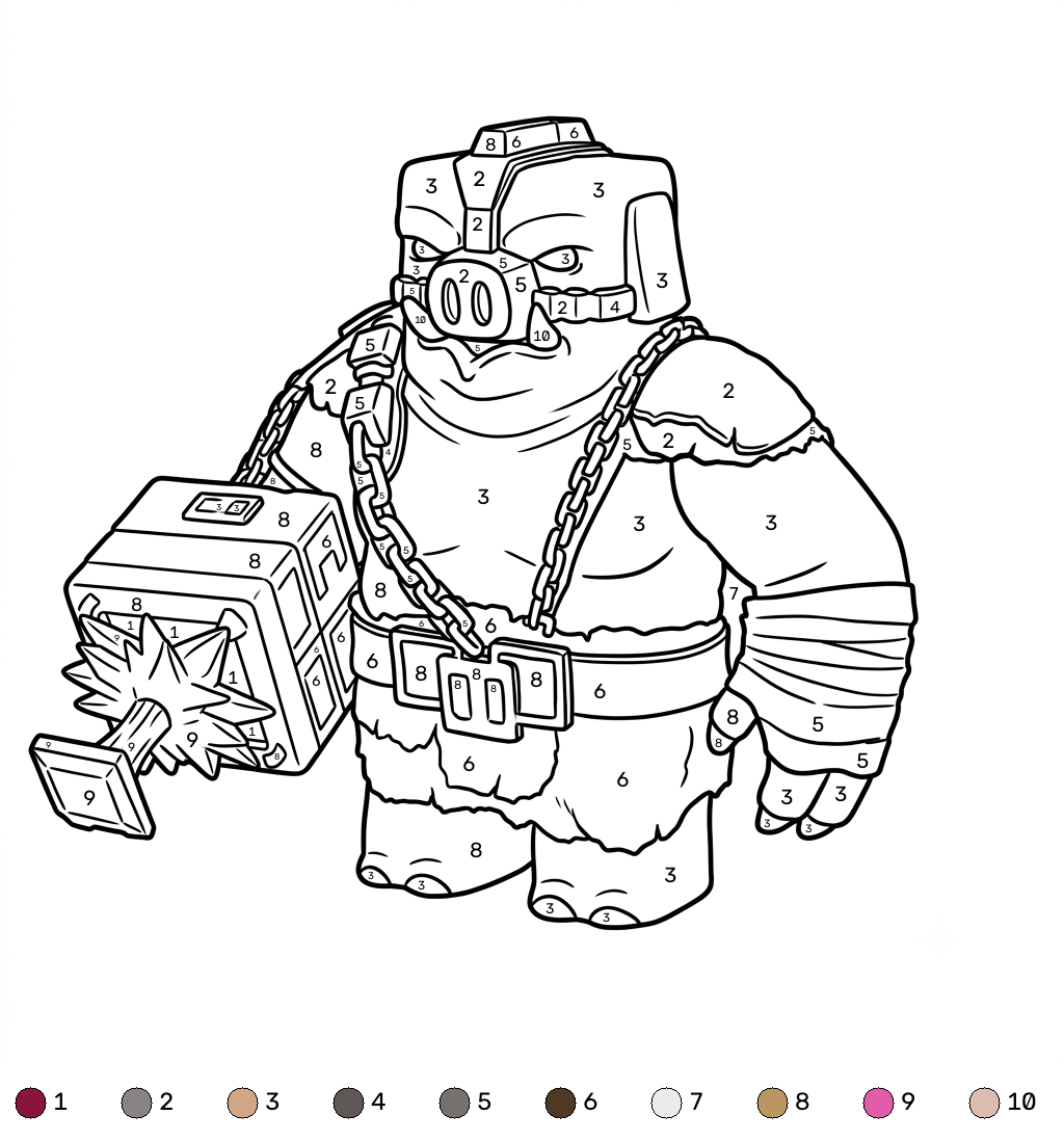 Great Hog Minecraft coloring by numbers páginas para colorear fáciles