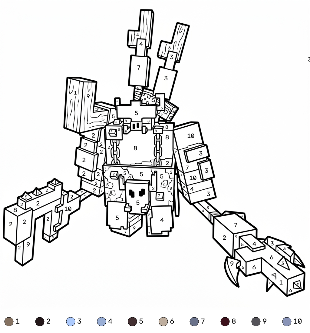 páginas para colorear gratis Great Hog Minecraft coloring by numbers pdf