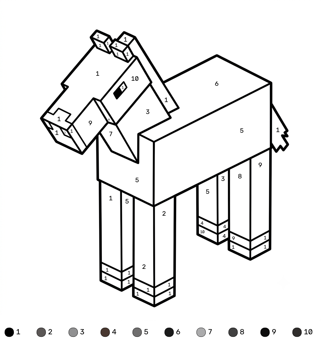 Horse Minecraft 12 dibujos para colorear grinch Horse Minecraft coloring by numbers