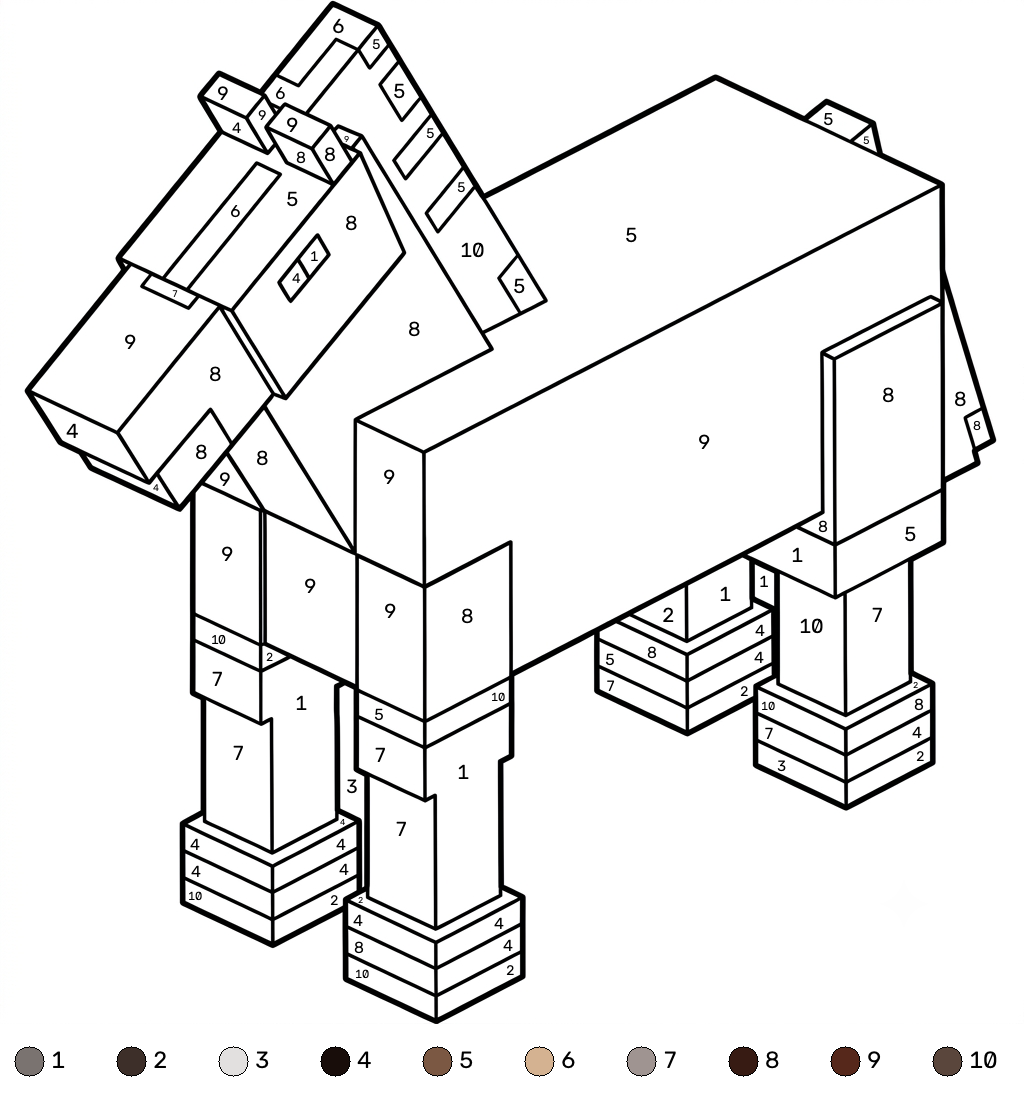 Horse Minecraft 21 páginas para colorear detalladas de Horse Minecraft coloring by numbers