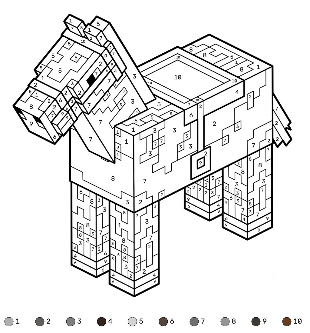 Horse Minecraft 20 Horse Minecraft coloring by numbers páginas para colorear para adultos pdf 1
