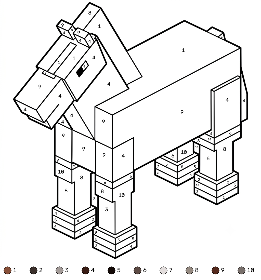 Horse Minecraft 19 Horse Minecraft coloring by numbers páginas para colorear gratis