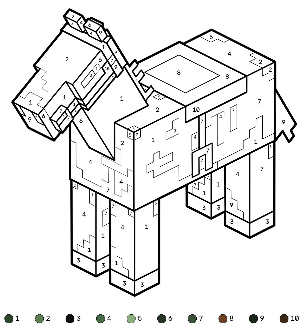 Horse Minecraft 18 Horse Minecraft coloring by numbers para colorear