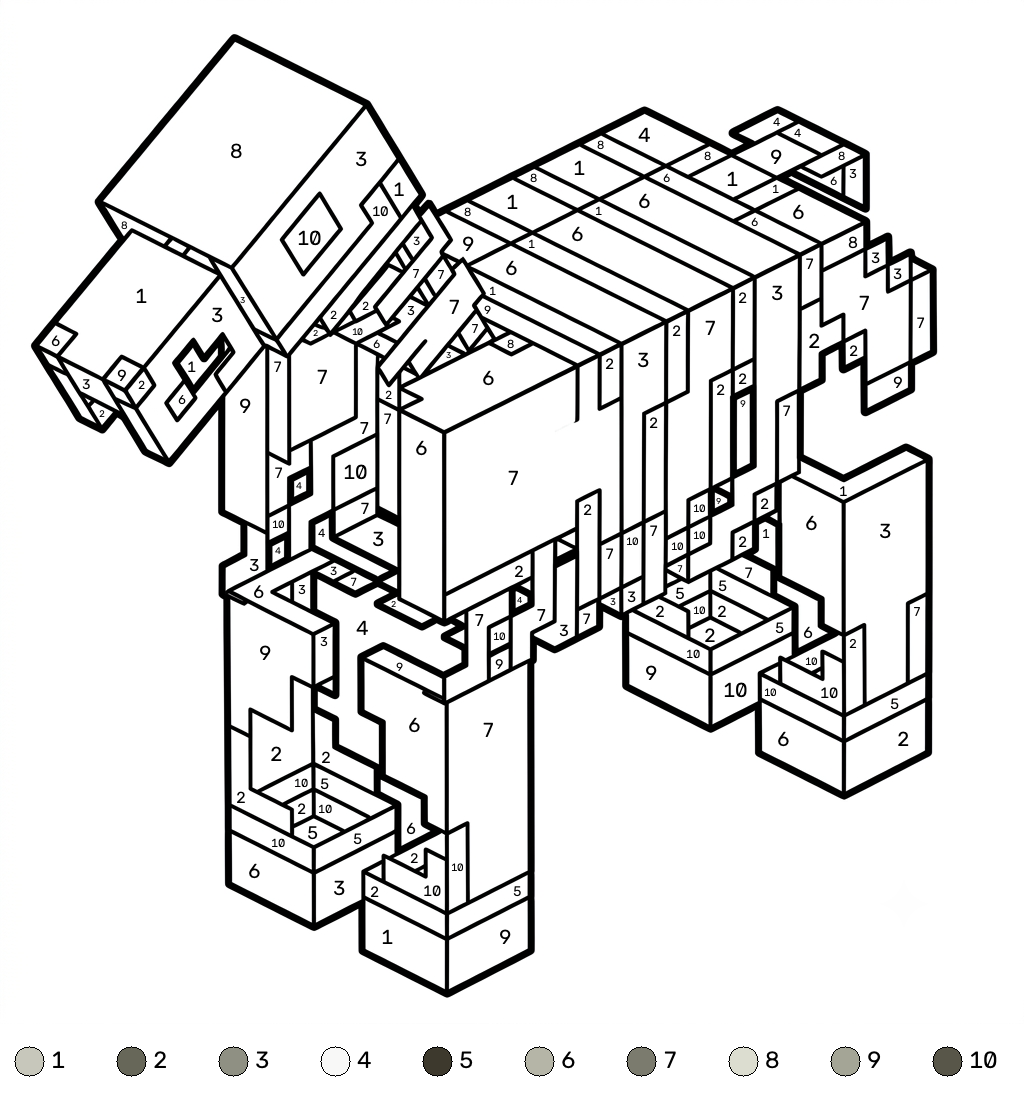 Horse Minecraft 17 Horse Minecraft coloring by numbers páginas para colorear para adultos pdf