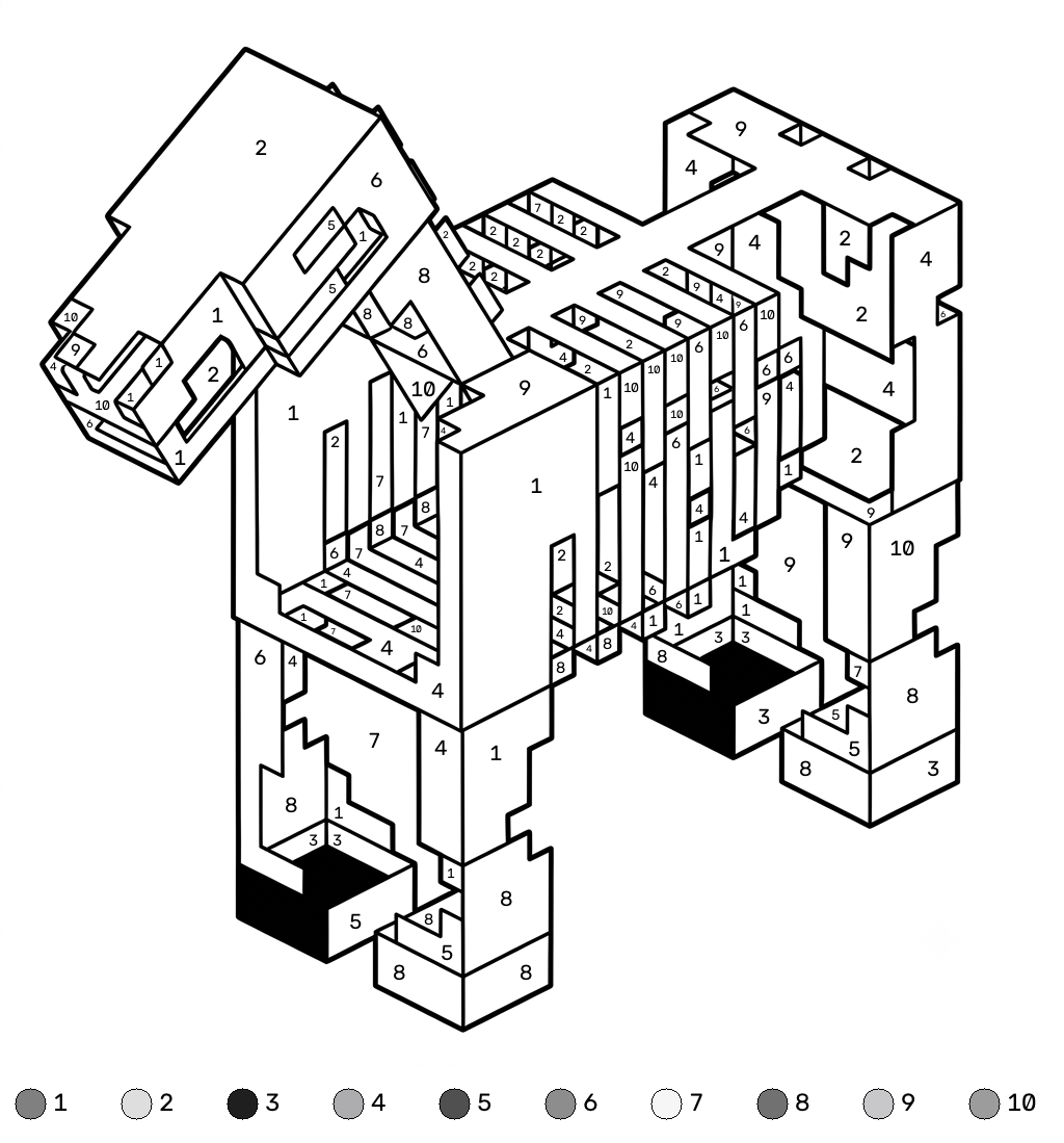 Horse Minecraft 16 Horse Minecraft coloring by numbers páginas para colorear