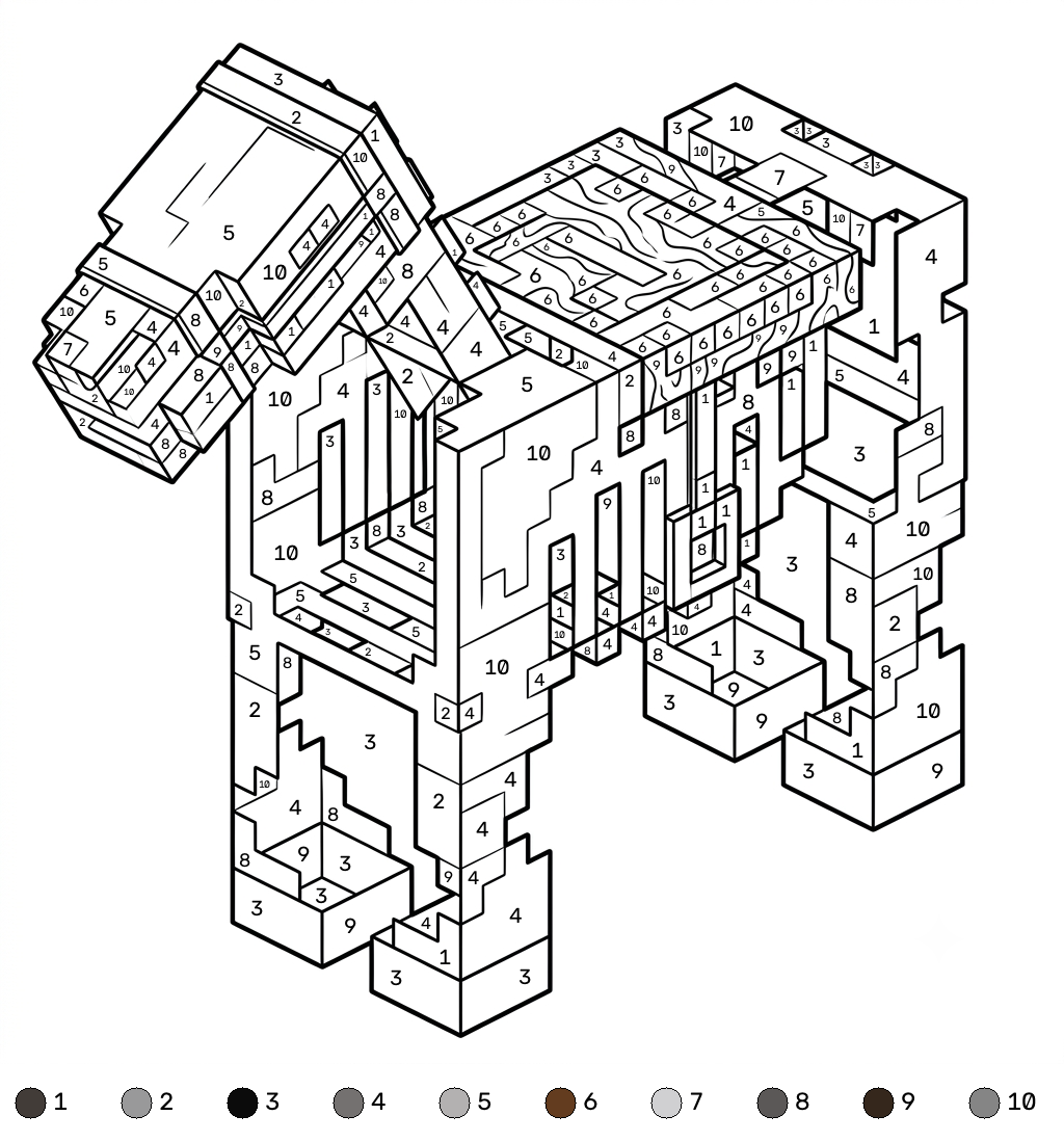 Horse Minecraft 15 Horse Minecraft coloring by numbers dibujos para colorear grinch