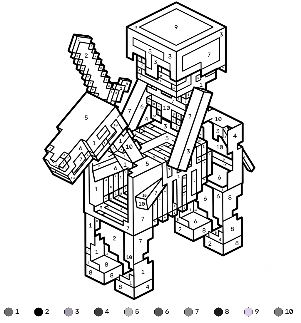 Horse Minecraft 14 Horse Minecraft coloring by numbers páginas para colorear para imprimir