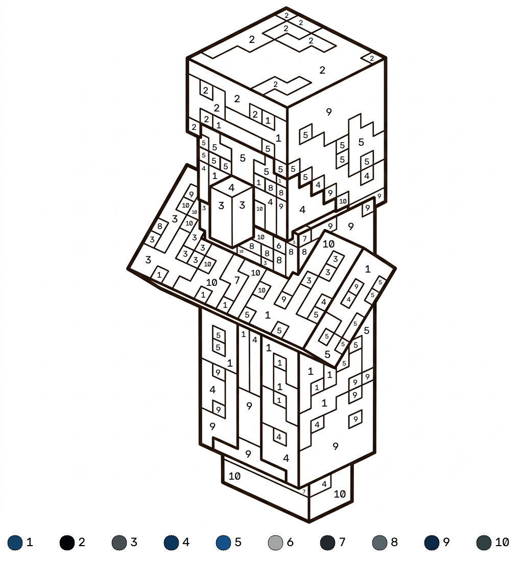 colorear páginas de Illusioner Minecraft coloring by numbers