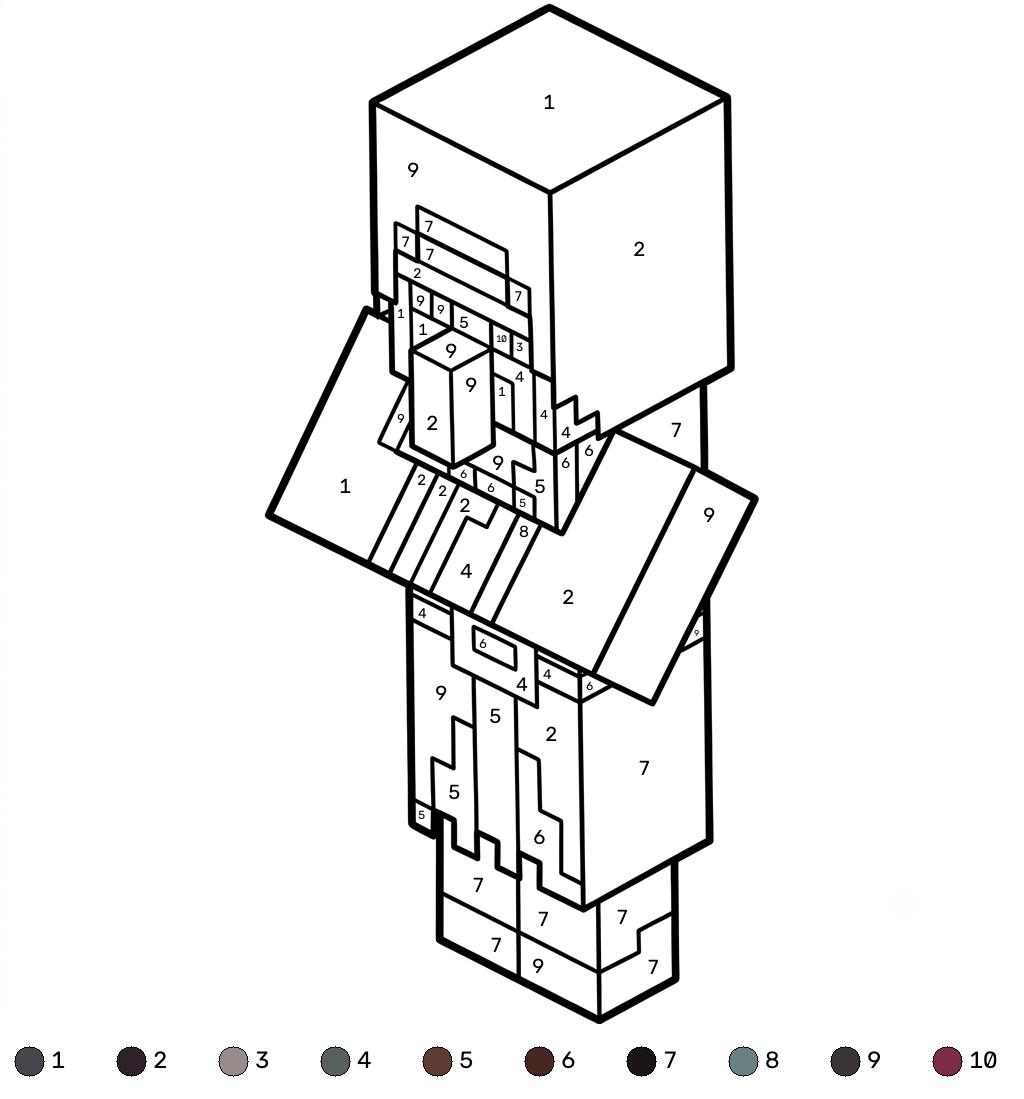 páginas para colorear gratis para adultos Illusioner Minecraft coloring by numbers