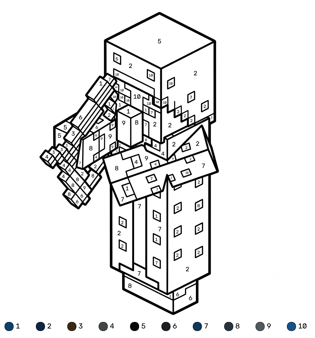 Illusioner Minecraft coloring by numbers páginas para colorear para adultos