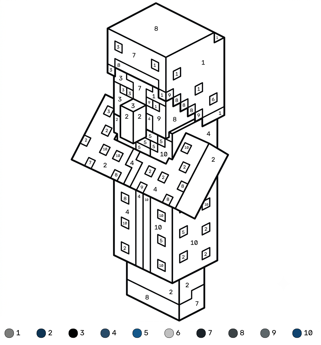 páginas para colorear detalladas de Illusioner Minecraft coloring by numbers