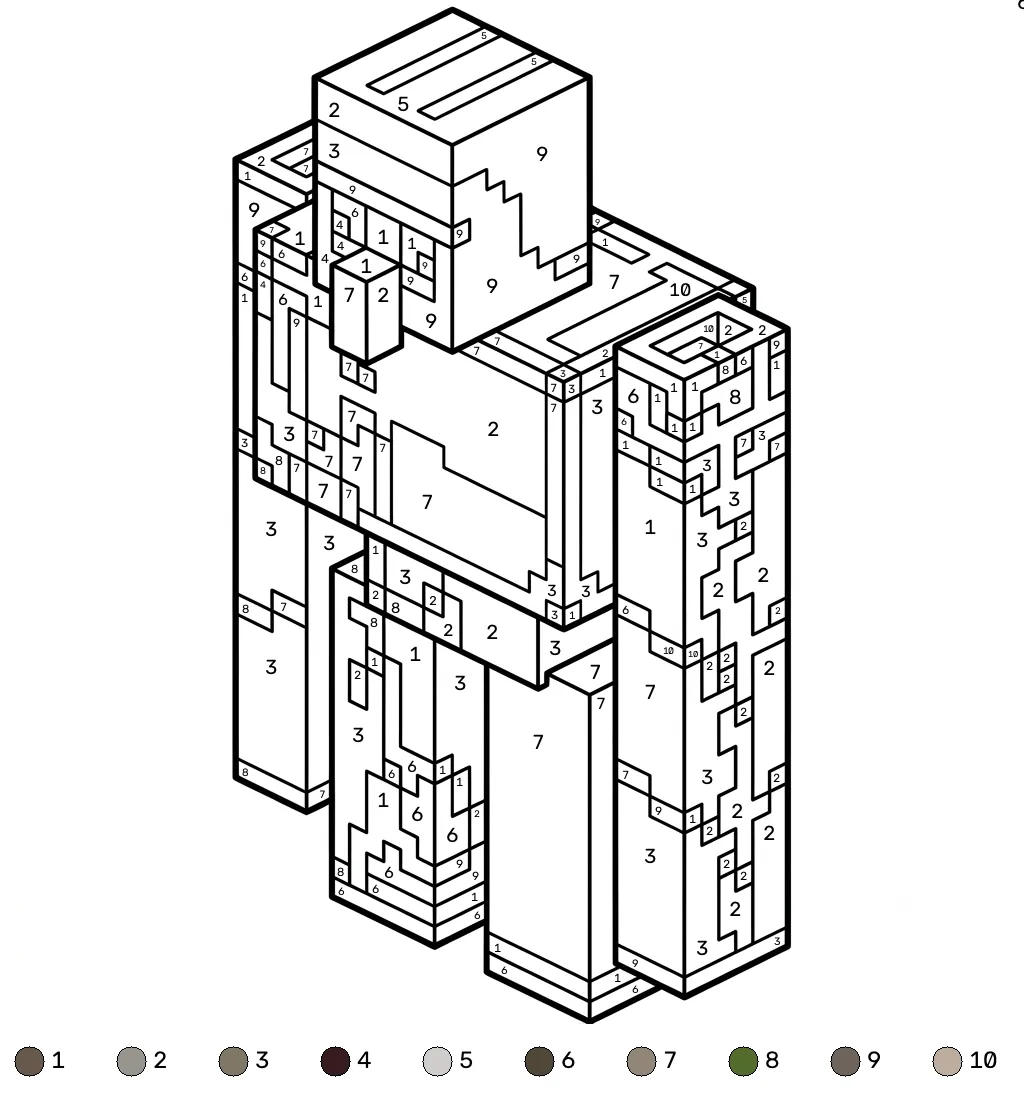 Iron Golem Minecraft coloring by numbers páginas para colorear gratis