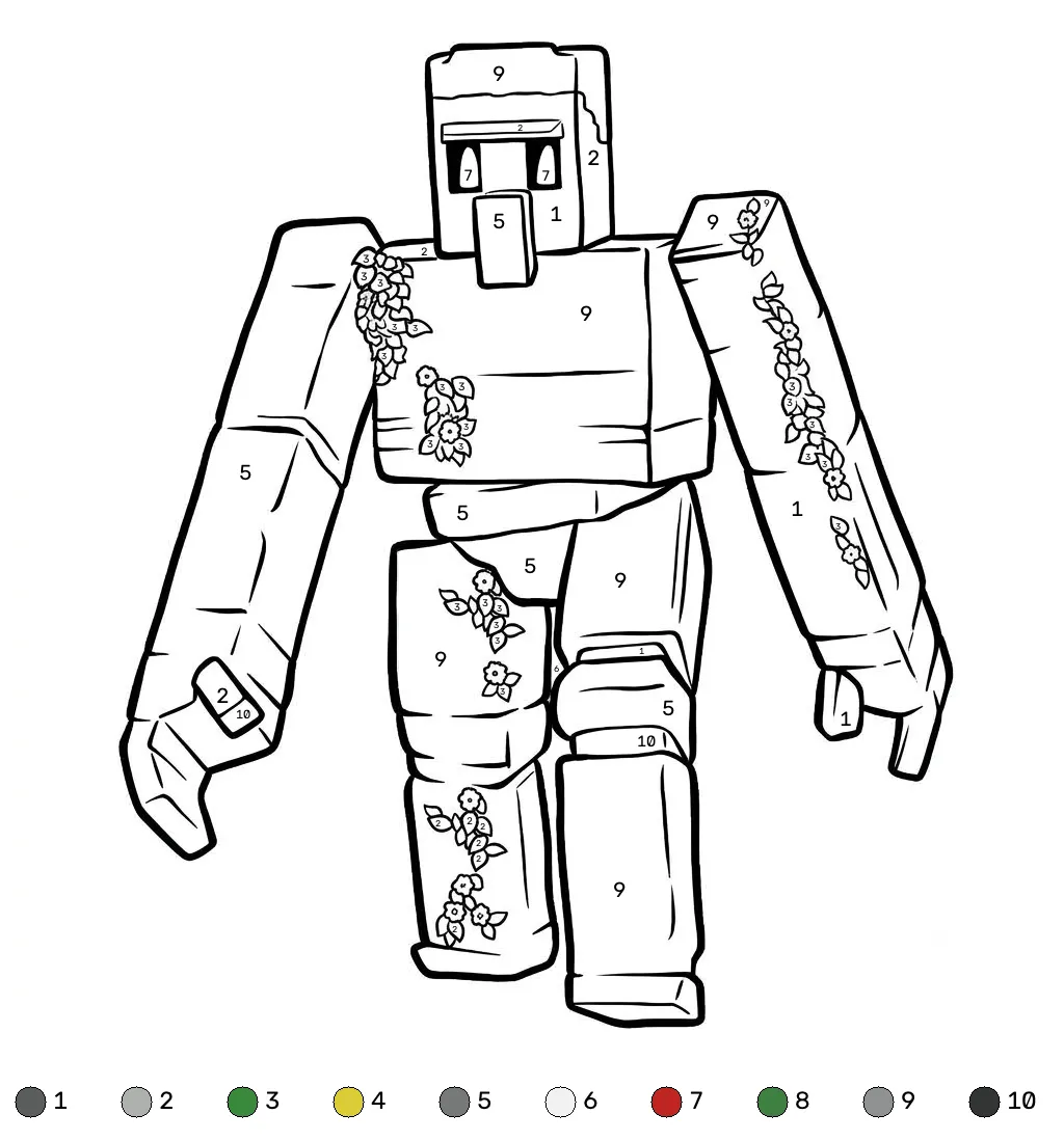 Iron Golem Minecraft coloring by numbers dibujos para colorear grinch