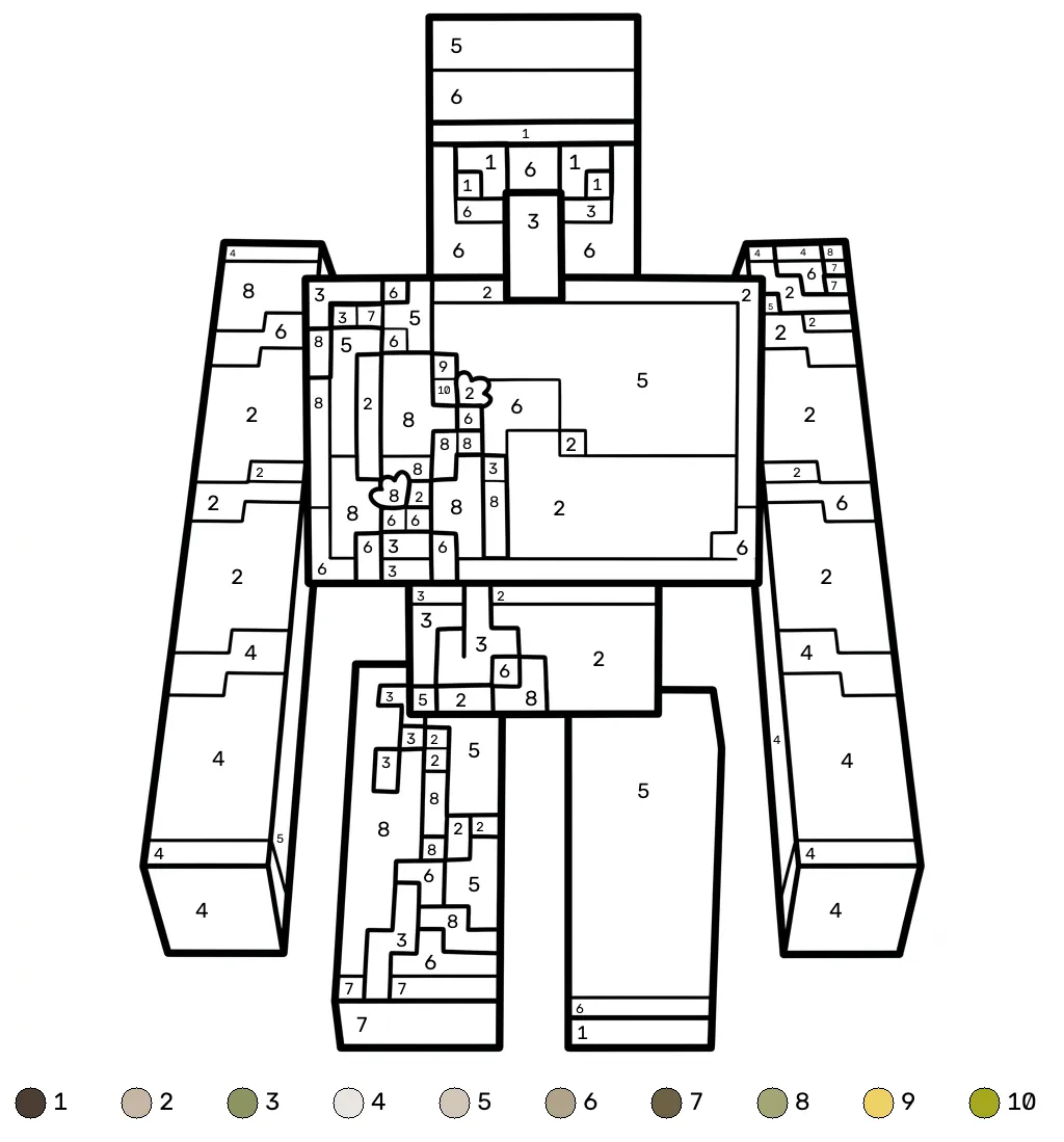 Iron Golem Minecraft coloring by numbers páginas para colorear para imprimir gratis