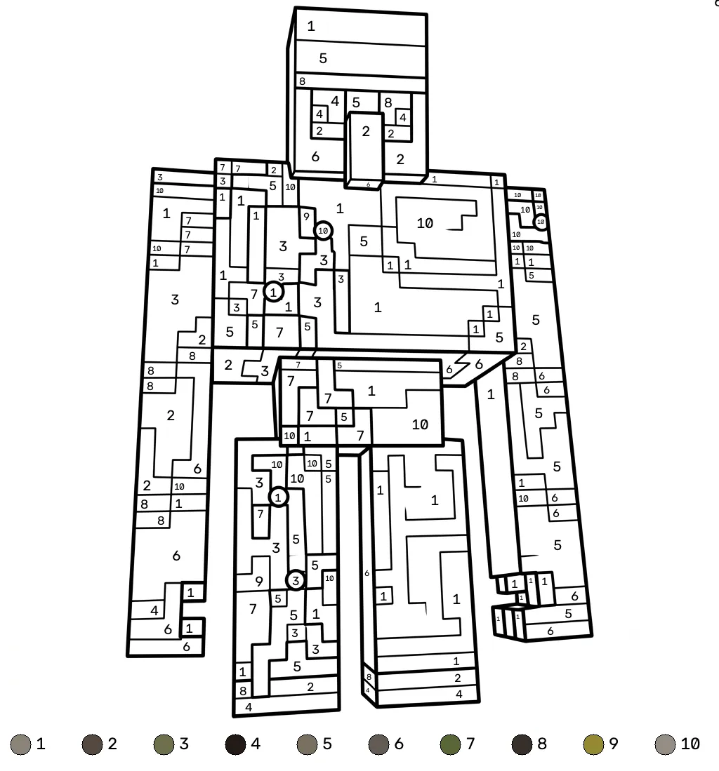 páginas para colorear gratis Iron Golem Minecraft coloring by numbers para adultos