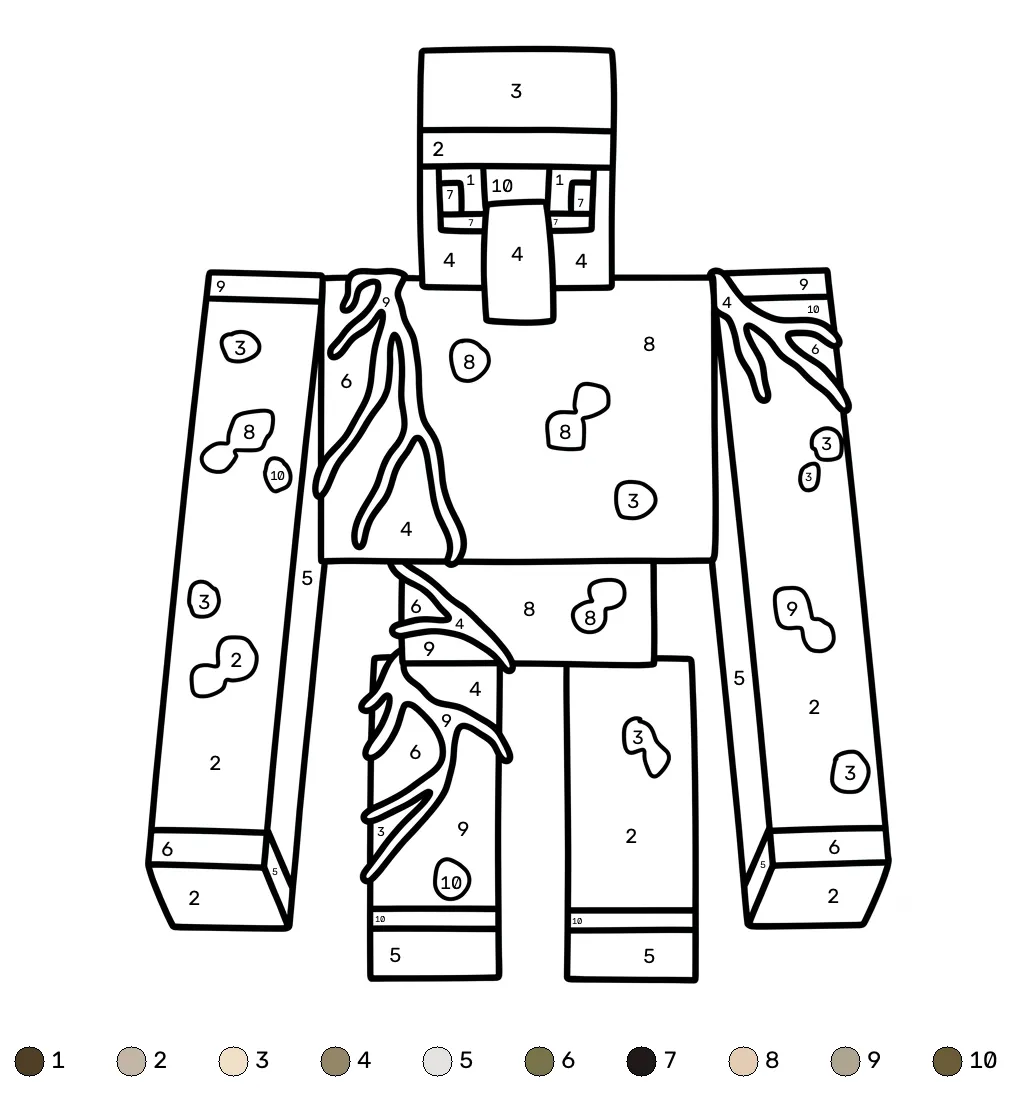 páginas para colorear kawaii lindas Iron Golem Minecraft coloring by numbers 1