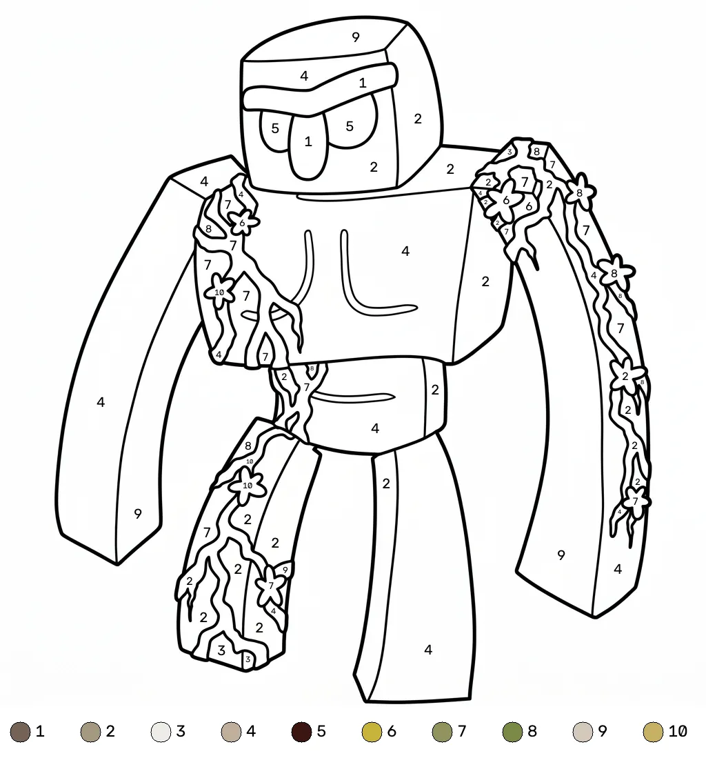 páginas para colorear imprimibles gratis Iron Golem Minecraft coloring by numbers