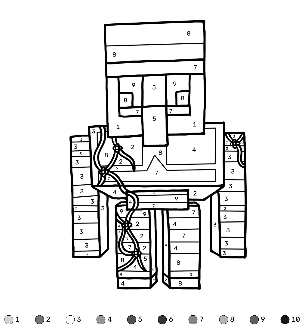 Iron Golem Minecraft coloring by numbers páginas para colorear para adultos