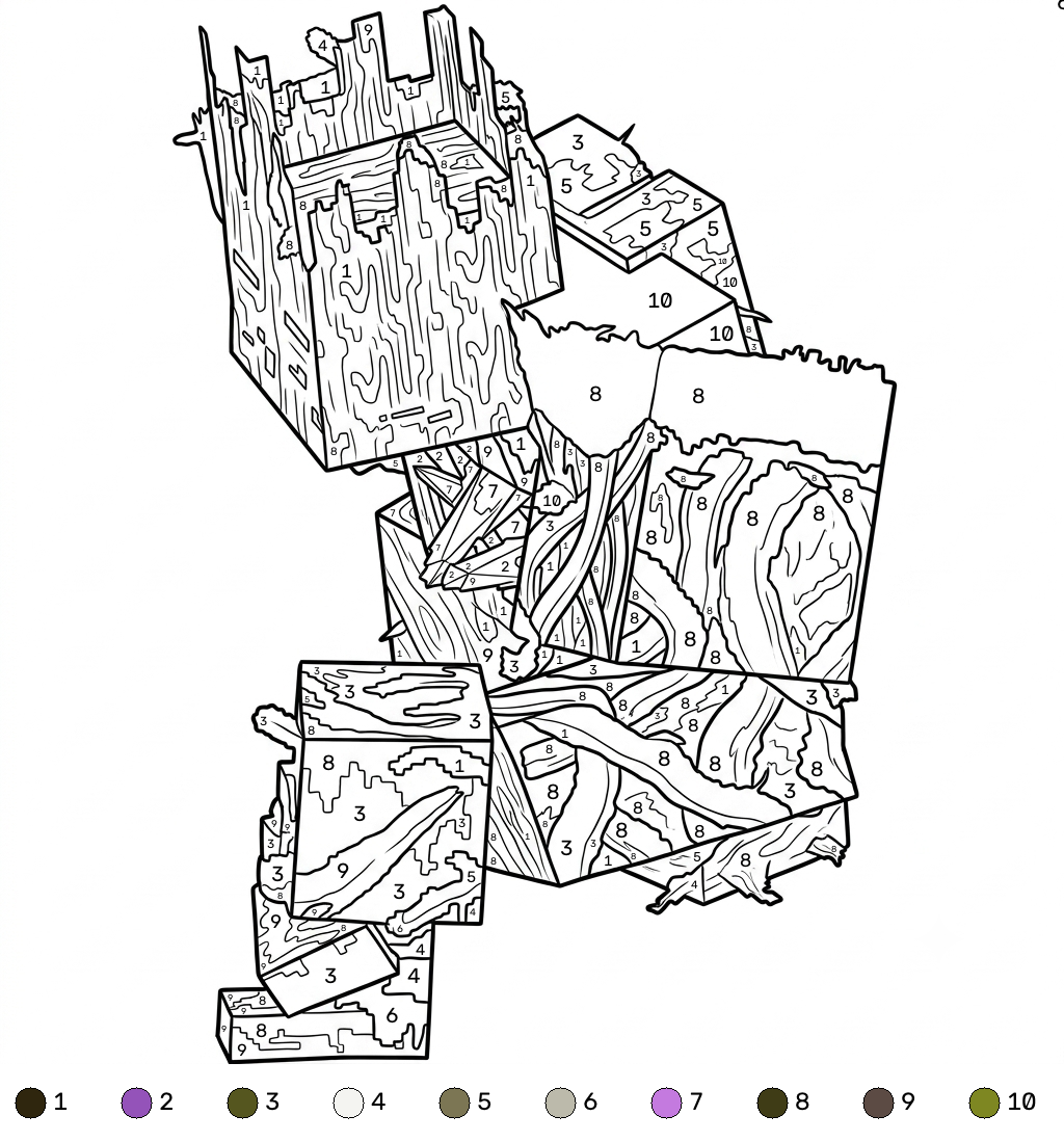 páginas para colorear de preescolar Jungle Abomination Minecraft coloring by numbers