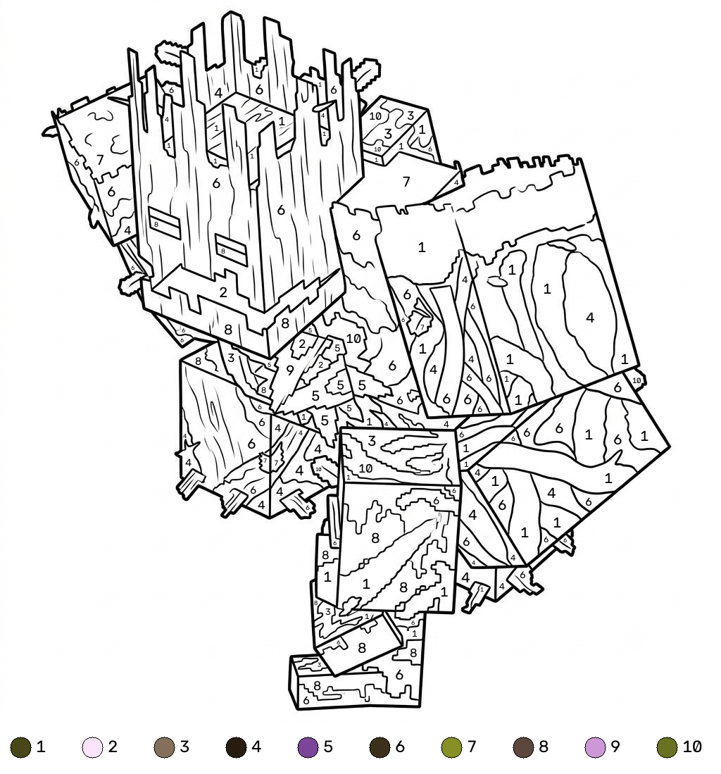 páginas para colorear gratis Jungle Abomination Minecraft coloring by numbers para adultos