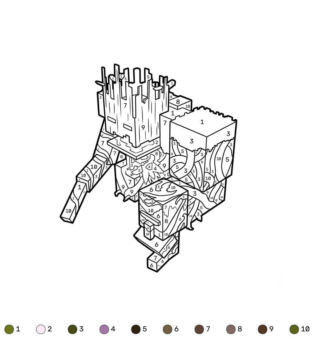 páginas para colorear gratis Jungle Abomination Minecraft coloring by numbers para niños
