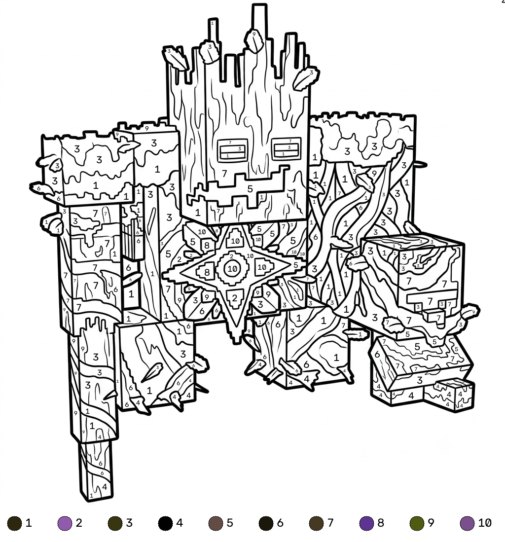 páginas para colorear detalladas de Jungle Abomination Minecraft coloring by numbers
