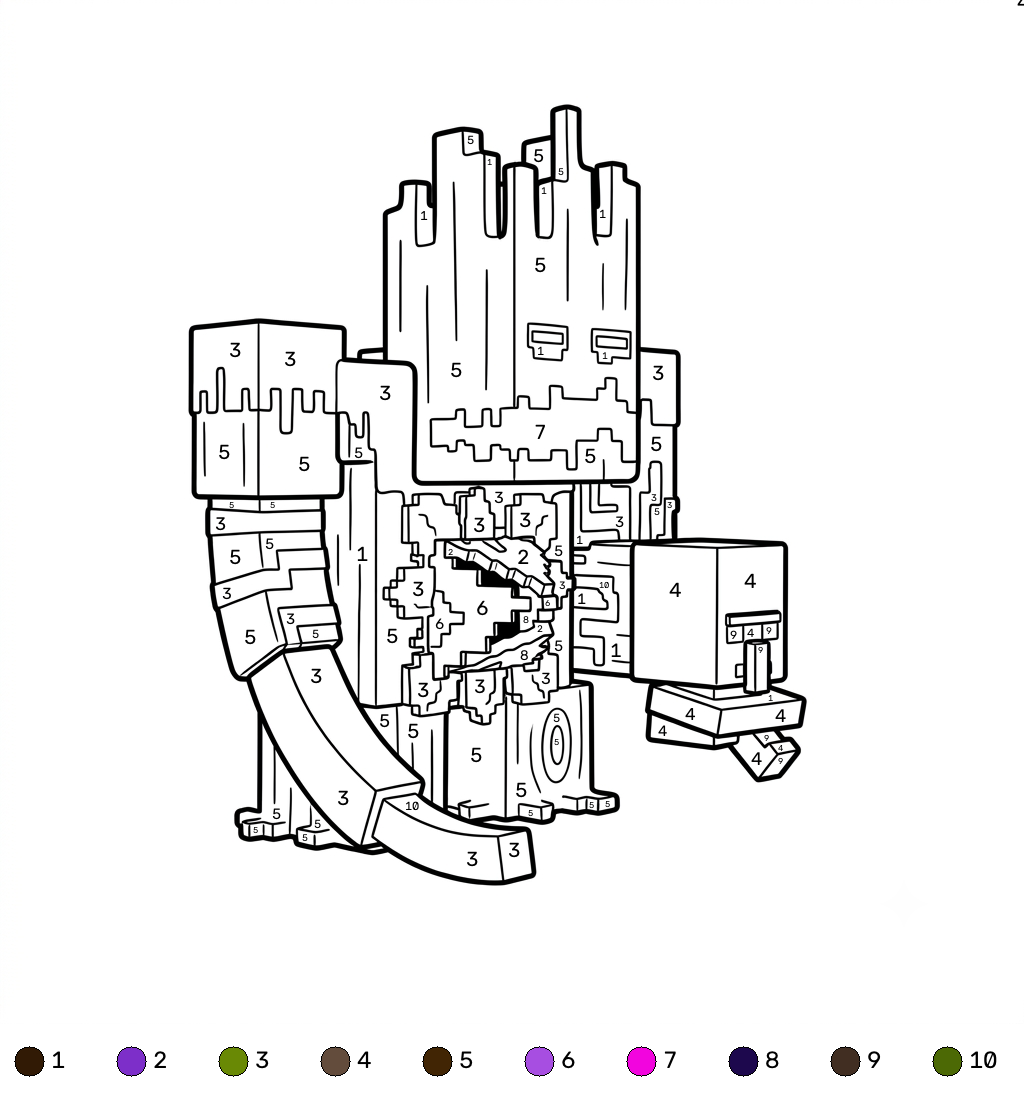 páginas para colorear Jungle Abomination Minecraft coloring by numbers imprimibles