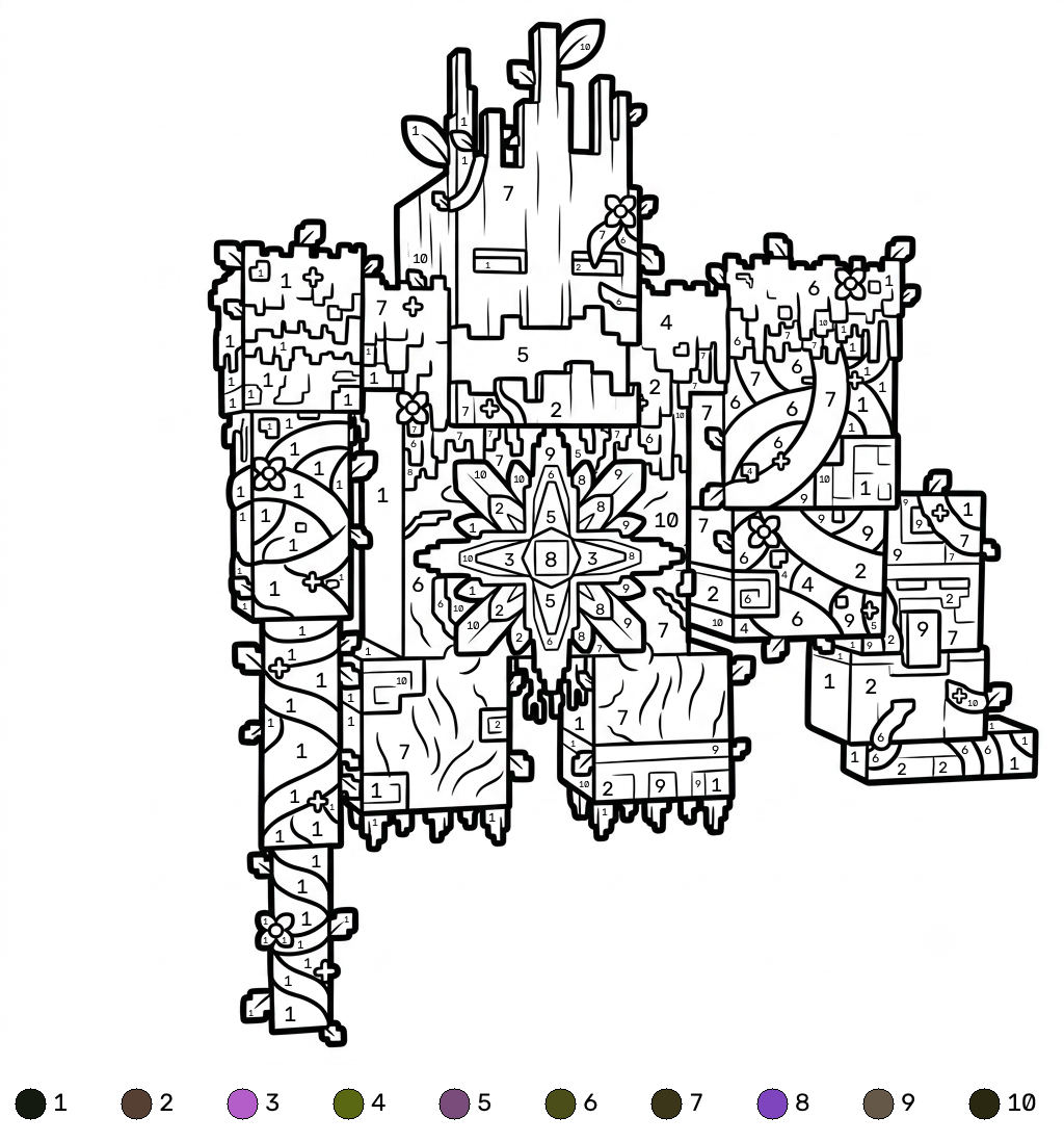 páginas para colorear fáciles de Jungle Abomination Minecraft coloring by numbers