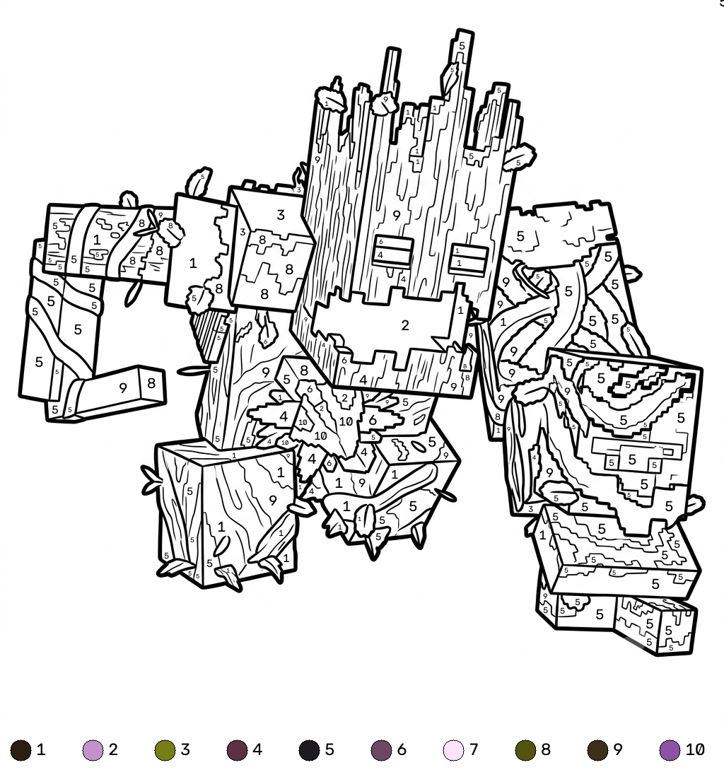 Jungle Abomination Minecraft coloring by numbers páginas para colorear