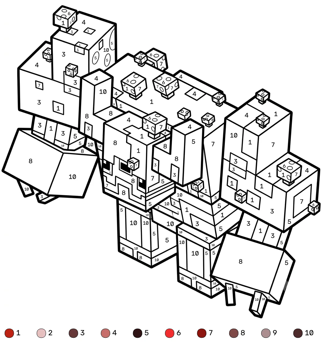 páginas para colorear para adultos Mooshroom Monstrosity Minecraft coloring by numbers