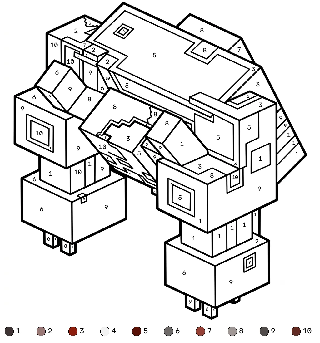 Mooshroom Monstrosity Minecraft coloring by numbers páginas para colorear para adultos