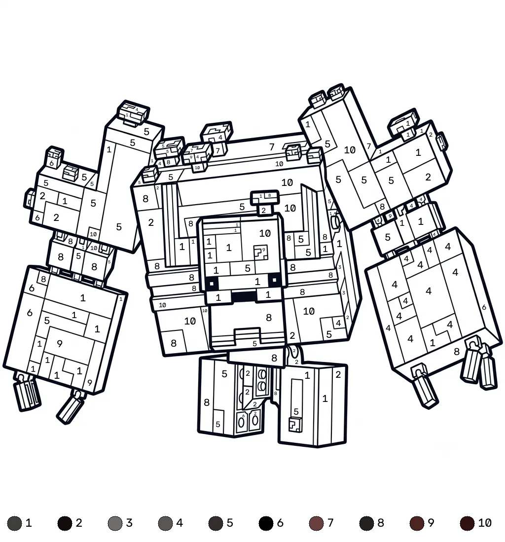 Mooshroom Monstrosity Minecraft coloring by numbers páginas para colorear para adultos 1