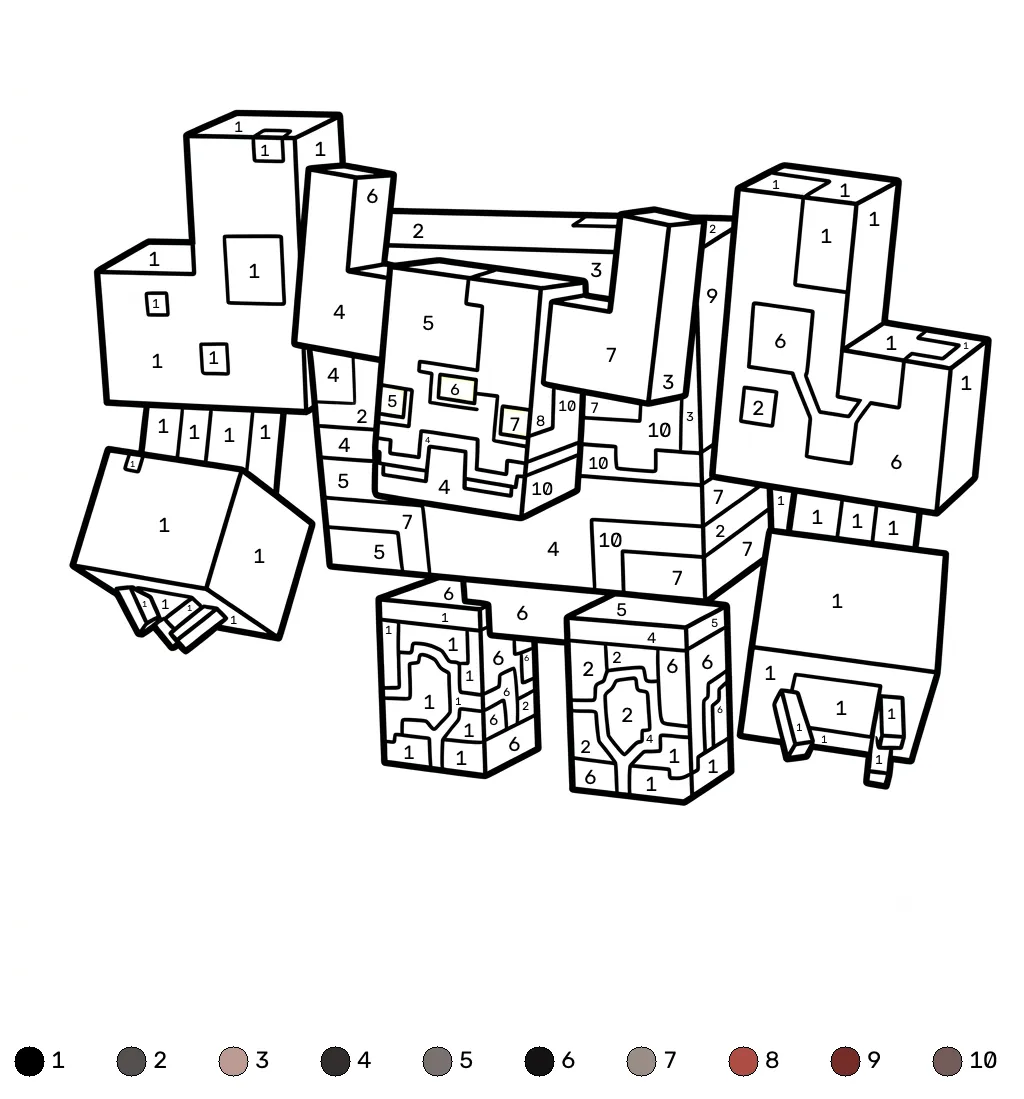 Mooshroom Monstrosity Minecraft coloring by numbers dibujos para colorear